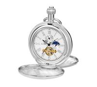 Whodoit Mechanische Herren-Taschenuhr mit Kette, Vintage-Vollkupfer, Handaufzug, Sekunden- und 24-Stunden-Unterzifferblätter, Taschenuhren für Herren, mit Box, MW155, Silber