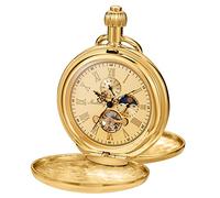 Whodoit Mechanische Herren-Taschenuhr mit Kette, Vintage-Vollkupfer, Handaufzug, Sekunden- und 24-Stunden-Unterzifferblätter, Taschenuhren für Herren, mit Box, MW156-Gold, Mechanisch