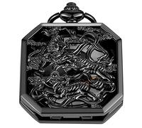 Whodoit Schwarz und Bronze Skelett Mechanische Herren Taschenuhr Spezielles Gehäusedesign Mechanische Taschenuhren mit Kettenbox für Männer, MW126-US, Vintage