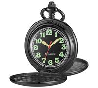 Whodoit Schwarze doppelt offene Edelstahl Herren mechanische Taschenuhr römisches digitales Zifferblatt mechanische Taschenuhr für Männer - Schwarz, MW193, modisch