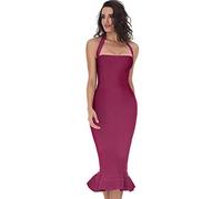whoinshop Damen Neckholder Fischschwanz Meerjungfrau Bodycon Knielang Cocktail Bandage Kleid, Upgrade-Wein, Klein