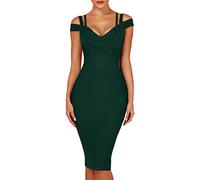 Whoinshop Damen Rayon Sexy V Ausschnitt Bodycon Clubwear Party Bandage Kleid, Dunkelgrün, Klein