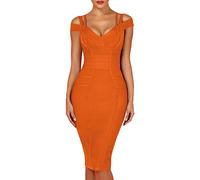 Whoinshop Damen Rayon Sexy V Ausschnitt Bodycon Clubwear Party Bandage Kleid, Orange/Abendrot im Zickzackmuster (Sunset Chevron), Klein