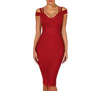 whoinshop Damen Rayon Sexy V Ausschnitt Bodycon Clubwear Party Bandage Kleid - Violett - Mittel