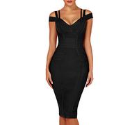 Whoinshop Damen Rayon V-Ausschnitt Festliche Figurbetontes Clubwear Bandage Partykleider Bodycon Kleider (M, Schwarz)
