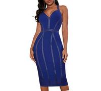 Whoinshop Damenkleid mit V-Ausschnitt, figurbetont - Blau - Mittel