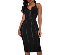Whoinshop Damenkleid mit V-Ausschnitt, figurbetont - Schwarz - Klein