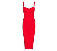 Whoinshop, knielanges figurbetontes Damen-Kleid aus Kunstseide mit Spaghettiträgern, Partykleid Gr. M, Red-ployester