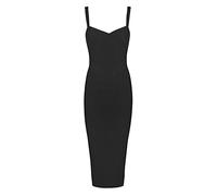 Whoinshop, knielanges figurbetontes Damen-Kleid aus Kunstseide mit Spaghettiträgern, Partykleid Gr. Small, schwarz - schwarz
