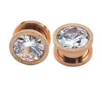 Whoiy 2 STK Ohr Tunnel Ohrringe Double Flared mit Großer Zirkonia Edelstahl Roségold Gestreckte Expander Ohrpiercing 8mm für Frauen Männer Screw Fit