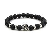Whoiy Armband Perlen Damen, Armband Schwarz Lavastein Legierung Eule Perlenarmbänder für Herren und Damen 19cmx8mm