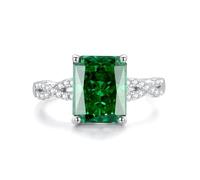 Whoiy Bandring Weissgold Damen mit 4ct Erstellter Smaragd, Hochzeits Ringe 375 Echt Gold Elegant Trauring Solitär 9 Karat für Frauen Größe 48 (15.3)