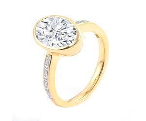Whoiy Damen Ring Gelbgold 750 Echtgold, Solitär Verlobungsringe Trauring Gravur mit Moissanite 2ct D Color VVS1 Bandring Oval Gold 18 Karat für Frauen Größe 52 (16.6)
