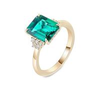 Whoiy Damen Ring Gelbgold 750 Echtgold, Verlobungsring Trauring Gravur mit Kreierter Smaragd 2ct Bandring Elegant Gold 18 Karat für Frauen Gr. 48 (15.3)