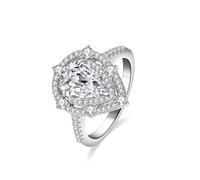 Whoiy Damen Ring Gold 585 Echtgold, Hochzeitsring Tropfenform 2ct Moissanite Ehering 14k Weißgold Halo Trauringe für Frauen Größe 61 (19.4)