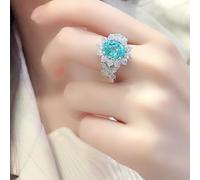 Whoiy Damen Ring Weißgold 750 Echtgold, Verlobungsring Trauring Gravur mit Kreierter Paraiba Turmalin 3ct Bandring Halo Gold 18 Karat für Frauen Gr. 61 (19.4)