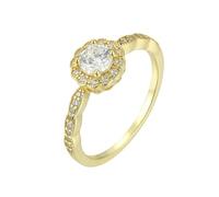 Whoiy Damenring 585 Gold Echtgold, Trauring Halo mit 0.5ct Moissanite Verlobungs Ring 14k Gelbgold Bandring für Damen Größe 54 (17.2)