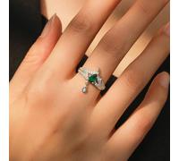 Whoiy Damenring Gold 585 Echtgold mit Erstellter Smaragd, Trauring Unique 14k Weißgold Bandring Elegant für Frauen Größe 58 (18.5)