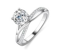 Whoiy Damenringe 585 Gold Echtgold, Trauringe Solitär mit 1ct Moissanite Ring Verlobung 14k Weissgold Bandringe für Damen Größe 48 (15.3)