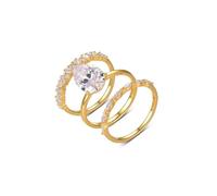 Whoiy Damenringe Moissanite 4ct, Verlobungsring 750 Gelbgold 3er Set Ehering Stapelbar 18k Echtgold Antragsring für Frauen Größe 56 (17.8)