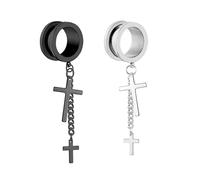 Whoiy Edelstahl 1 Paare Ohr Tunnel Set Plug Piercing Silber Schwarz 16mm mit Kreuzanhänger Ear Ohr Plug Stretcher Expander Piercing Ohrpiercing Screw Fit für Damen Herren