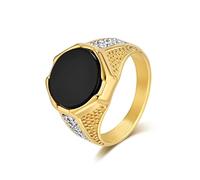 Whoiy Ehering Edelstahl mit Gravur, Herrenringe Gold Siegelring Schwarzer Achat Hochzeitsring 15MM Modeschmuck Herren Ringe Größe 70