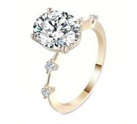 Whoiy Eheringe Gelbgold 585 mit Moissanite 1ct D Color VVS1, Trauring Oval Echtgold 14 Karat Gravur Bandring für Damen Gr. 52 (16.6)