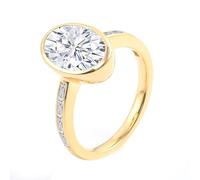 Whoiy Eheringe Gelbgold 585 mit Moissanite 1ct D Color VVS1, Trauring Solitär Oval Echtgold 14K Gravur Bandring für Damen Gr. 48 (15.3)