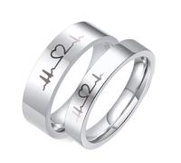 Whoiy Eheringe Paarpreis Edelstahl 4MM/6MM Poliert, Ring Silber Paarring Herzschlag Partnerringe mit Gravur für Sie und Ihn Grösse Damen 52 (16.6) & Herren 62 (19.7)