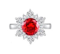 Whoiy Erstellter Rubin 750 Weissgold Ringe, Trauring 18k Echt Gold Blume Bandring Elegant Hochzeits Ringe mit Erstellter Rubin 2ct Damenring Größe 56 (17.8)