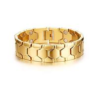 Whoiy Gliederarmband Edelstahl, Bettelarmband Jungen Gliederarmband Gold Magnetisches Goldarmband für Jahrestag 21cmx18mm mit Faltschließe