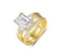 Whoiy Gold Eheringe 750 Damen, Ringe Verlobung 18 Karat Gelbgold Stapelbar mit 3.5ct Moissanite Trauring 3er Set Echtgold Damenring Gr. 53 (16.9)