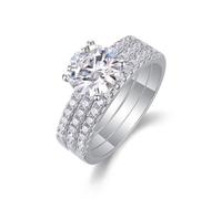 Whoiy Goldring 375 Echtgold Damen, Ehering 9 Karat Weißgold Stapelbar mit 2ct Moissanite Verlobungsringe 3er Set für Frauen Gr. 47 (15.0)