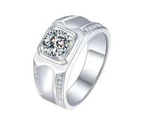 Whoiy Goldring 375 Echtgold Männer, Ehering 9 Karat Weißgold mit 1ct Moissanite Ring Verlobung Solitär für Herren Gr. 60 (19.1)