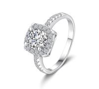 Whoiy Goldring Damen 750 Echt Gold, Verlobungsring Halo mit Moissanite 2ct Ehering 18k Weißgold Bandringe für Frauen Größe 51 (16.2)