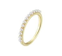 Whoiy Goldring Damen mit Perle, Ringe Verlobung 750 Echtgold Eheringe 18 Karat Gelbgold Trauring Halbe Ewigkeit für Frauen Gr. 63 (20.1)