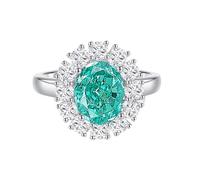 Whoiy Goldring Echtgold Damen, Hochzeitsring 375 Weissgold Elegant 9k Gold Trauring mit 3ct Kreierter Paraíba Bandring Halo für Frauen Größe 57 (18.1)