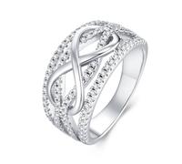 Whoiy Goldring Echtgold Damen, Hochzeitsring 585 Weißgold Unendlich 14 Karat Gold Trauring mit Moissanite Bandring für Frauen Größe 52 (16.6)