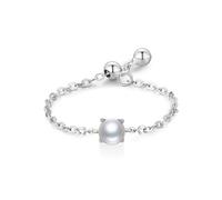 Whoiy Goldring mit Perle Damen 585, Eheringe 14k Weissgold Verstellbar Ringe Verlobung Echtgold Perle Trauring für Frauen Größe 53 (16.9)