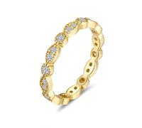 Whoiy Hochzeits Ring Gelbgold Diamant, Verlobungsring 585 Echt Gold Ewigkeit Ehering für Damen 14 Karat Gold Bandringe Gr. 47 (15.0)