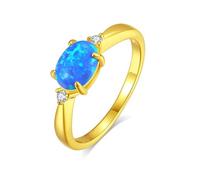 Whoiy Hochzeitsring Damen Gold 18 Karat, Verlobungsring 750 Echtgold Solitär mit Opal Eheringe Gelbgold Oval Damenring Größe 62 (19.7)