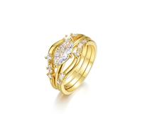 Whoiy Moissanite 375 Gelbgold Ring, Ehering 9k Echtgold 3er Set Verlobungsringe Stapelbar Hochzeits Ring mit Moissanite 1ct Antragsring Gr. 54 (17.2)