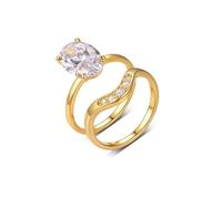 Whoiy Moissanite Ring Damen 2 Stück Echt Gold, Trauringe 14 Karat Gelbgold Stapelbar Ehering mit 4.5ct Moissanite Bandringe Gold 585 Verlobungsring für Frauen Gr. 52 (16.6)