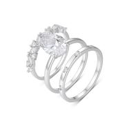 Whoiy Moissanite Ring Damen 3er Set Echtgold, Verlobungsringe 9k Weissgold Stapelbar Ehering mit 4.5ct Moissanite Bandringe Gold 375 Antragsring für Frauen Gr. 57 (18.1)