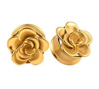 Whoiy Ohr Tunnel 10mm Edelstahl, 2 Stück Blume Plug And Tunnels For Ears Gold Schrauben Einzelne Flare Gauges Ohrmesser Piercing