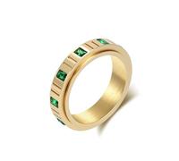 Whoiy Ring Gravur für Damen, Verlobungsringe Edelstahl 6MM mit Zirkonia Hochzeitsringe Drehring Modeschmuck Damenringe Gold Größe 62