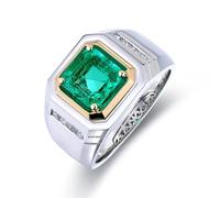 Whoiy Ring Herren Gold 750 Echtgold, Verlobungsring Elegant Weissgold 18K Trauringe mit Kreierter Smaragd 2ct Herrenring Gravur Größe 51 (16.2)