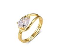 Whoiy Ring Verlobung Gold 750 Moissanite, Damenringe Gelbgold Tropfenform Ehering mit 1.5ct Moissanite Solitär 18k Echtgold Trauringe für Damen Größe 52 (16.6)