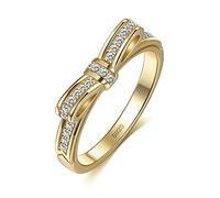 Whoiy Ringe Frauen Zirkonia, Ihr Ringe Weißes Gold Schleife mit Zirkonia Kostenlose Gravur Geschenk zum Valentinstag