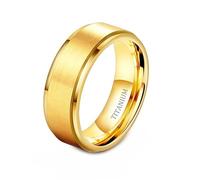Whoiy Ringe für Herren mit Gravur, Hochzeit Ringe Gold Gebürstet Modeschmuck Ehering Titan Schlicht und einfach 8MM Herrenring Gr. 61